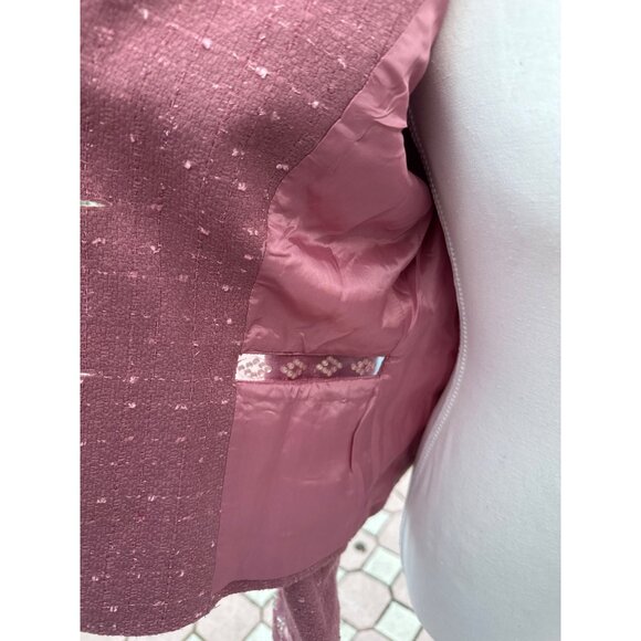 Bloomingdales Vintage Womens Blazer With Rhinestone Detail Textured Pink Fabric - Picture 7 of 9